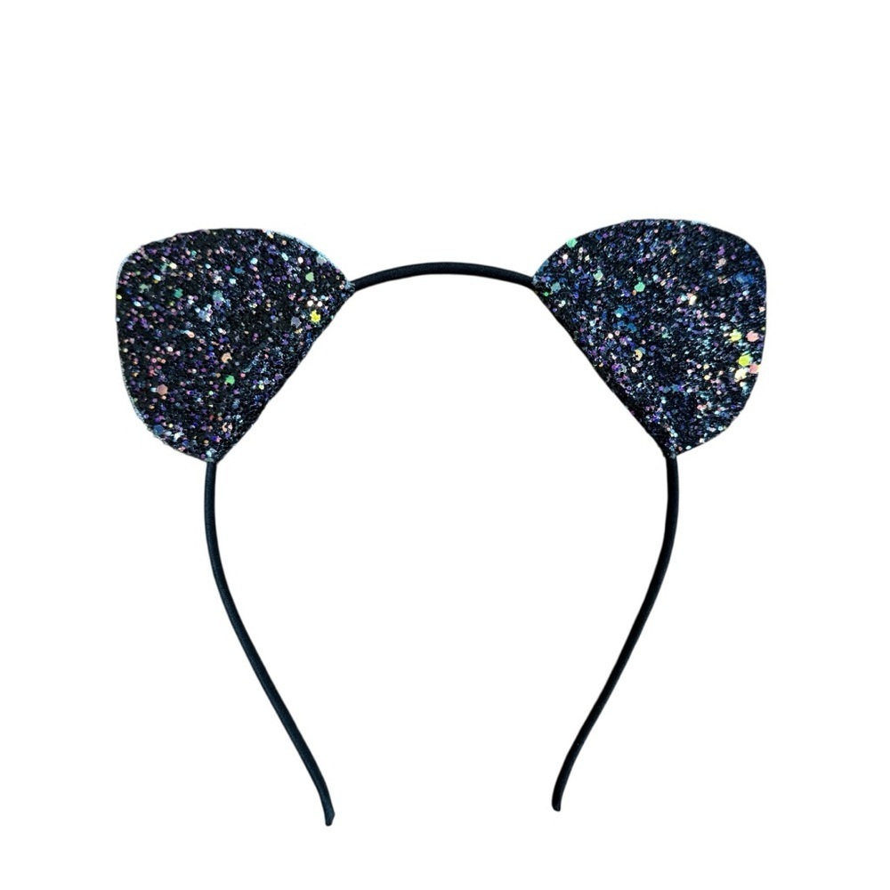 Black Glitter Cat Ear Headband Sparkly Costume Hair Accessory
